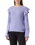 Swetry damskie - Vila Damski sweter Viril O-Neck Flounce Knit Top Noos, Sweet Lavender/Szczegóły: melanż, XS - miniaturka - grafika 1