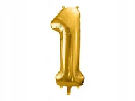 Balony i akcesoria - ZŁOTY DUŻY FOLIOWY BALON NA URODZINY CYFRA 1 - miniaturka - grafika 1