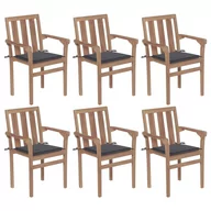 Fotele i krzesła ogrodowe - vidaXL Lumarko Sztaplowane krzesła ogrodowe z poduszkami, 6 szt., tekowe! 3073406 - miniaturka - grafika 1