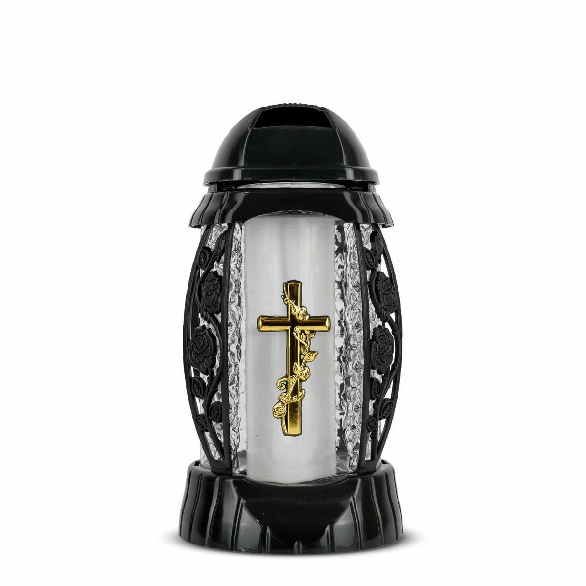 Znicz Artstyczny Gloria 25 cm Złoty Znicz Kapliczka Krzyż z Różą z Wkładem do Zniczy