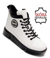 Botki damskie - Botki damskie skórzane białe B-3-212 – ocieplane trzewiki zimowe rozmiar: 36 - miniaturka - grafika 1