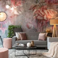 Tapety - Tapeta dla dziewczynki w wielkie kwiaty z kolibrem swingtime fuchsia grey colibri szara - miniaturka - grafika 1