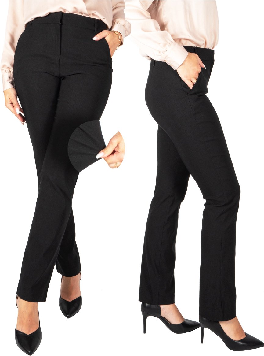 FIRI Eleganckie spodnie damskie z wysokim stanem o prostym kroju, wygodne, czarne, W42-L27 XL
