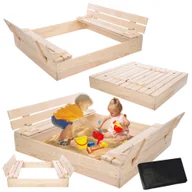 Place zabaw - Piaskownica drewniana 120x120 z ławeczkami AGROWŁÓKNINA pokrywa oparcie - miniaturka - grafika 1