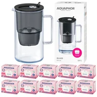 Dzbanki filtrujące - Dzbanek filtrujący szklany Aquaphor Glass, czarny + 10 filtry Maxfor+ Mg - miniaturka - grafika 1
