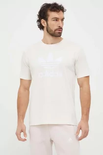 Koszulki męskie - adidas Originals t-shirt bawełniany Trefoil męski kolor beżowy z nadrukiem IU2367 - grafika 1