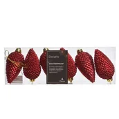 Bombki - Bombka plastikowa szyszka brokatowa 8 x 4,5 cm 6 sztuk czerwony - miniaturka - grafika 1