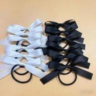 Ozdoby do włosów - TEMU 12 szt. Opaska do włosów w stylu baletowym z wstążką, w stylu internetowej celebrytki, czarno-biała retro kokarda, wstążka do zaplatania - miniaturka - grafika 1