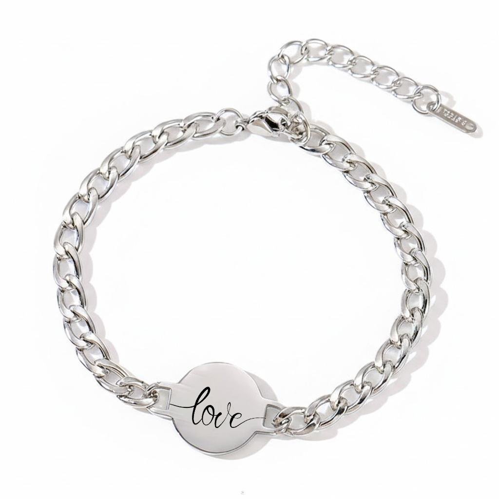 Bransoletka męska z grawerem srebrna pancerka stal chirurgiczna