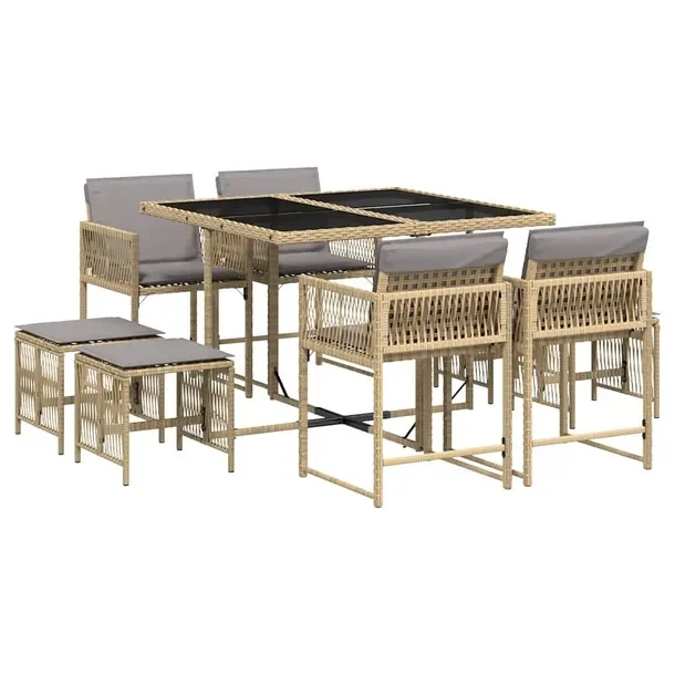Zestaw mebli ogrodowych rattan PE, beżowy, stół 110x106x73 cm, krzesła