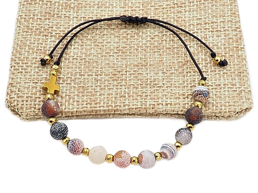 Bransoletka różaniec naturalny agat trawiony rękodzieło regulowana modlitwa