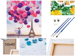 Malowanie po numerach Obraz Rama Płótno ZESTAW 5w1 BALONY PARYŻ WIEŻA EIFFLA Francja - Malowanie po numerach - miniaturka - grafika 1