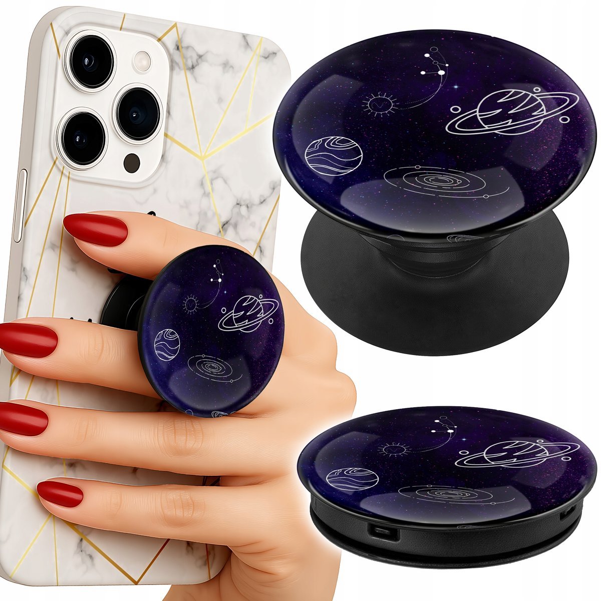 Uchwyt do telefonu Popsocket na palce/stojak KOSMOS PLANETY GWIAZDY KSIĘŻYC