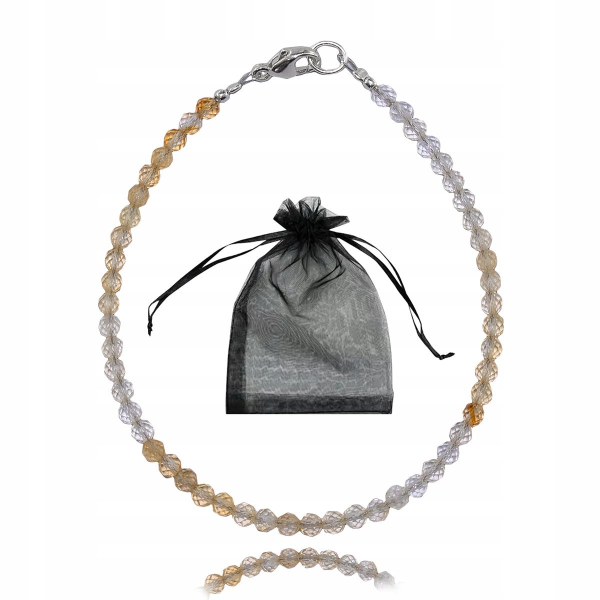 Bransoletka z Naturalnych Cytrynów Kwarc Żółty 3mm Srebrne Zapięcie 18 cm