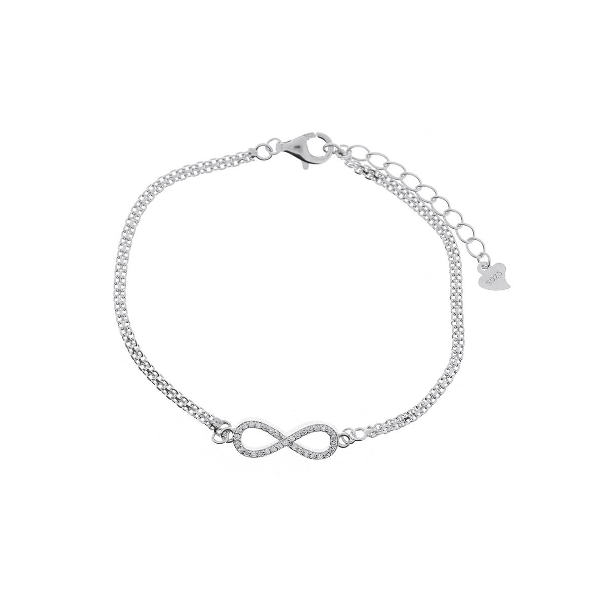 Srebrna 925 bransoletka z symbolem nieskończoności i białymi cyrkoniami