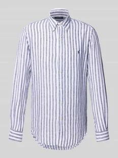Koszula lniana o kroju custom fit z kołnierzykiem typu button down - Koszule męskie - miniaturka - grafika 1