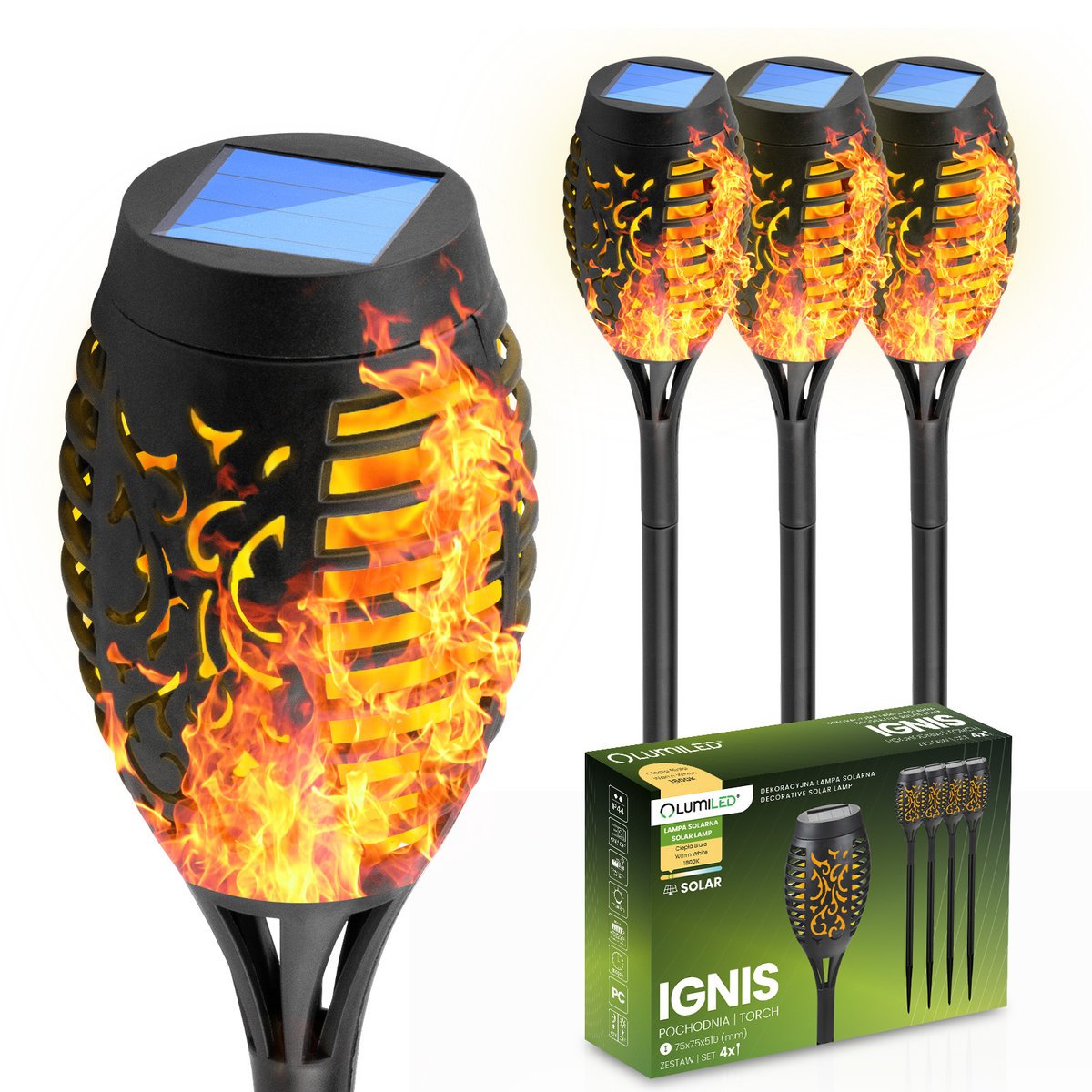 Lumiled 4x Lampa Solarna Ogrodowa LED IGNIS Wbijana Pochodnia Efekt Płomienia