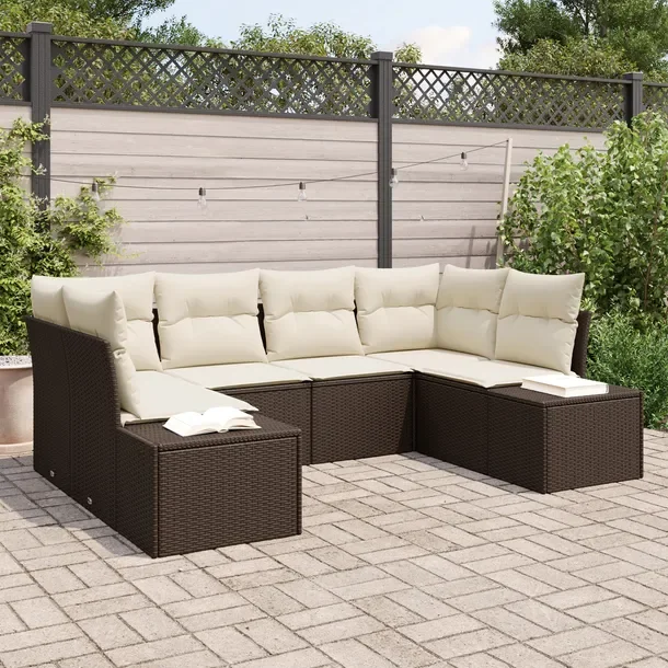 6-elementowy zestaw sof ogrodowych rattan brązowy, kremowy 60 cm głęboko