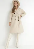 Płaszcze damskie - Jasnobeżowy Płaszcz Dwurzędowy Wiązany Vepha - miniaturka - grafika 1