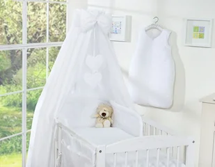 Pościel 5-cz z baldachimem- Wiszące Serduszka białe - Pościel dla dzieci Pościel 5-cz z baldachimem- Wiszące Serduszka białe - Pościel dla dzieci - miniaturka - grafika 1