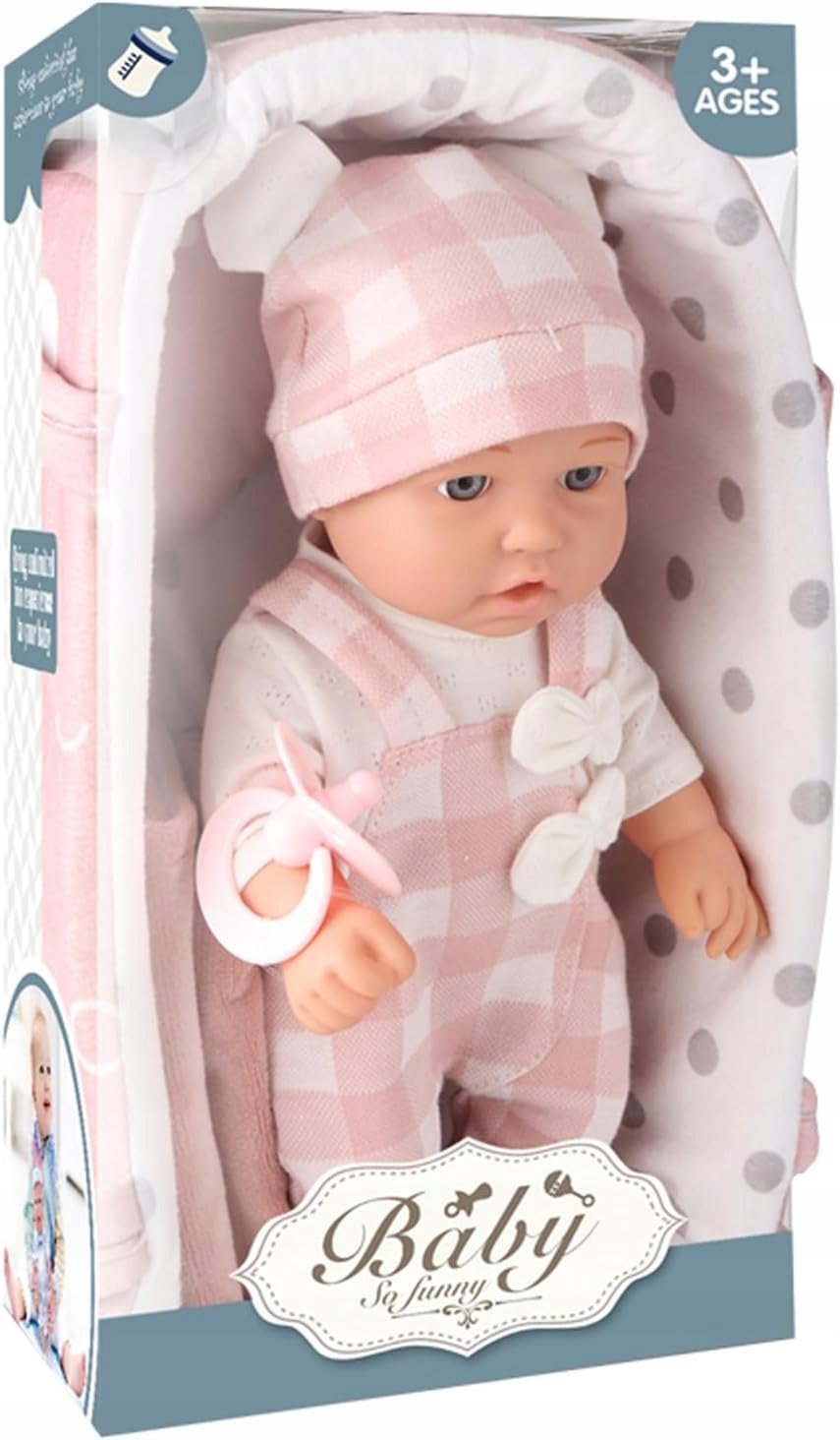 Lalka Bobas w nosidełku ubranko czapeczka Niemowlak Noworodek 30CM