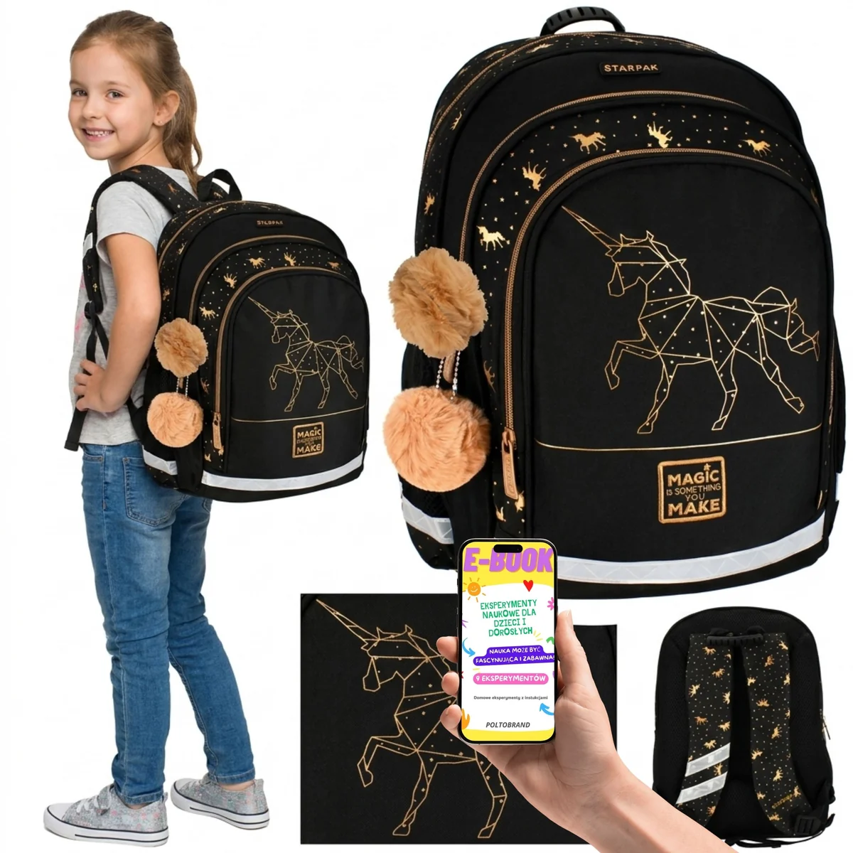Plecak Szkolny Starpak Gold Unicorn Czarny ze Złotym Jednorożcem + E-BOOK