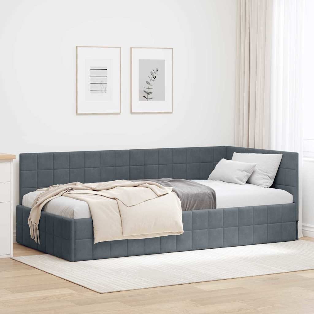 vidaXL Rama łóżka narożnego Ciemnoszary 90 cm x 190 cm tkanina