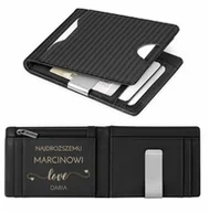 Portfele - Smart portfel skórzany z grawerem w kolorze czarnym dla chłopka męża na walentynki rocznicę - Karbonowy - miniaturka - grafika 1