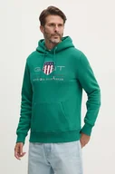 Bluzy męskie - Gant bluza męska kolor zielony z kapturem z aplikacją - miniaturka - grafika 1