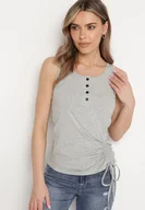 Bluzki damskie - Szary Asymetryczny Top z Bawełny na Ramiączkach Zapinany na Guziki i Wykończony Troczkiem Ulilama - miniaturka - grafika 1