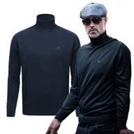 Swetry męskie - Klasyczny GOLF Sweter Męski Elegancki Gładki GRANATOWY M Pako Jeans - miniaturka - grafika 1