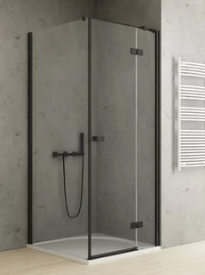 New Trendy Czarna kabina prysznicowa drzwi uchylne 80x80 prawa EXK-4915 Reflexa Black - Kabiny prysznicowe - miniaturka - grafika 1