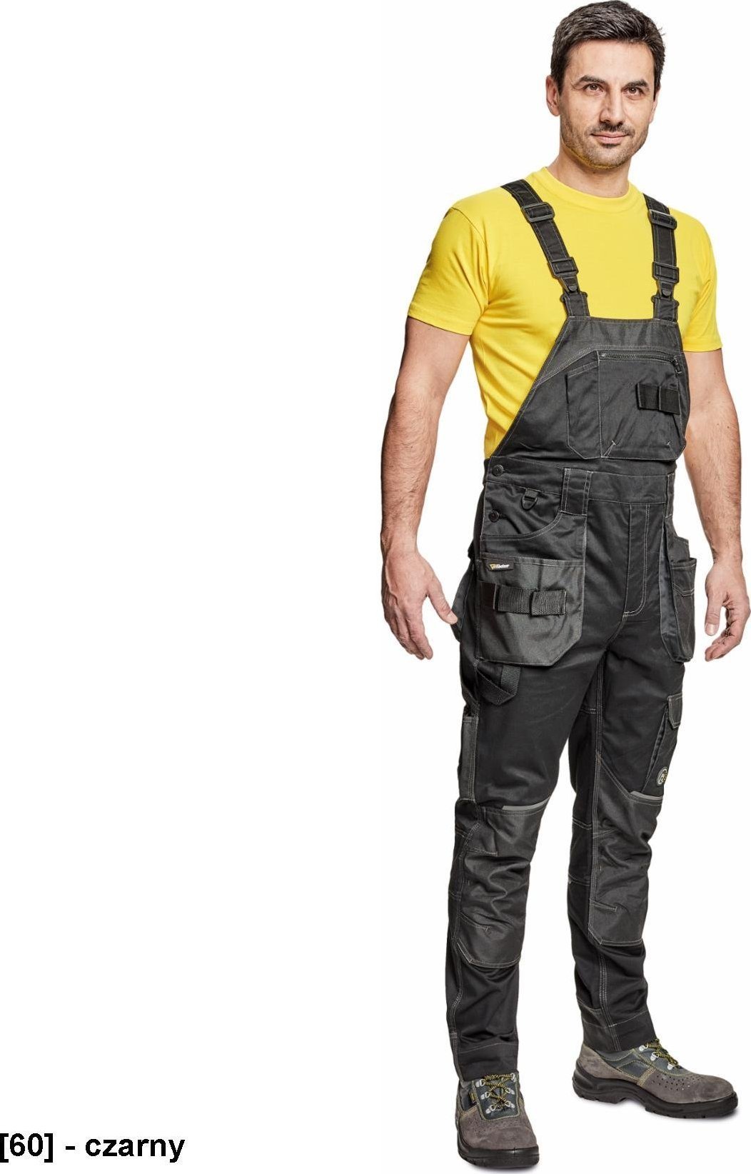 CERVA DAYBORO ogrodniczki - męskie ogrodniczki robocze, odblaskowe elementy, 62% bawełna, 32% poliester, 3% spandex - czarny 52
