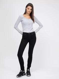 Spodnie damskie - Spodnie jeans damskie z wysokim stanem czarne Adela 910 - grafika 1