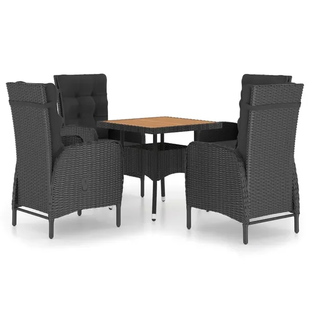 Zestaw ogrodowy czarny z rattanem PE, stół 80x80x75 cm, 4 fotele