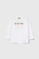 Bluzki dla chłopców - United Colors of Benetton longsleeve bawełniany dziecięcy kolor biały z nadrukiem - miniaturka - grafika 1