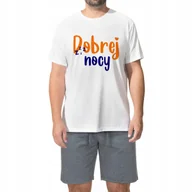 Piżamy damskie - Piżama MĘSKA Bawełniana Krótki Rękaw Spodnie Zabawne DOBREJ NOCY Wzory - M - miniaturka - grafika 1