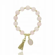 Bransoletki - Bransoletka Z Kamieni Naturalnych Z Różowych Kwarców Ze Złotym Frędzlem - miniaturka - grafika 1