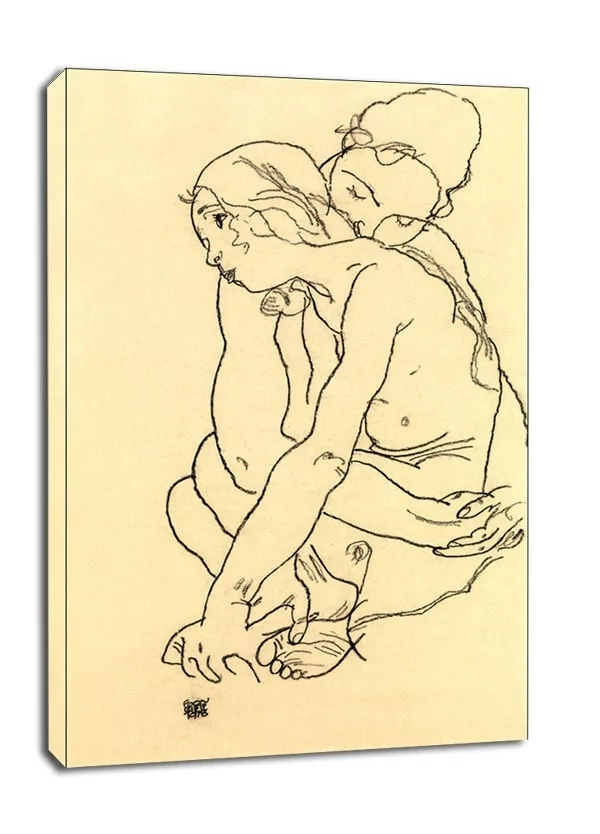 Woman and Girl Embracing, Egon Schiele - obraz na płótnie Wymiar do wyboru: 70x100 cm