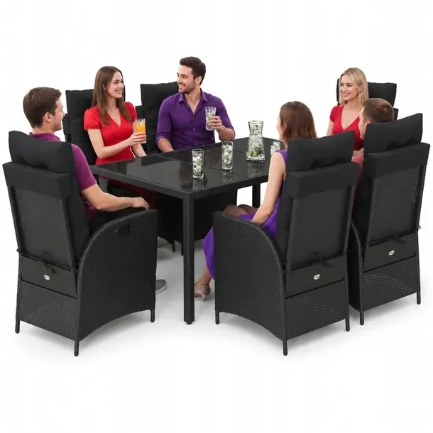 Zestaw Mebli Ogrodowych Rattan PE Czarny, Stół 150x90x75 cm, 6 Krzeseł