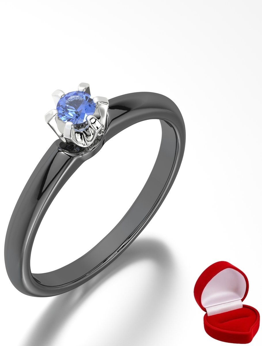 ZŁOTY PIERŚCIONEK ZARĘCZYNOWY 585 14k SZAFIR 0,09 ct CZARNE ZŁOTO R23