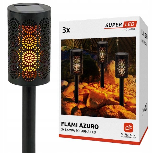 SuperLED 3x Lampa solarna LED ogrodowa POCHODNIA PŁOMIEŃ wbijana Ażurowa