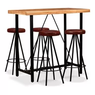 Stoły z krzesłami - vidaXL Meble barowe z litego drewna sheesham i skóry, 5 elementów - miniaturka - grafika 1