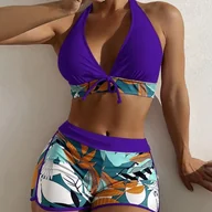 Stroje kąpielowe - Strój kąpielowy ze spodenkami - Fioletowy M - miniaturka - grafika 1