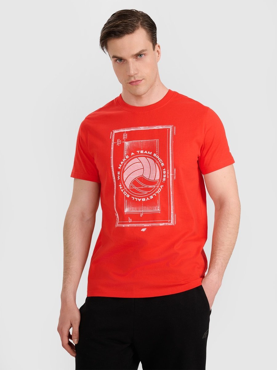 T-shirt regular z nadrukiem siatkarskim męski 4F 4FRAW25TTSHM3236-62S Czerwony XXL
