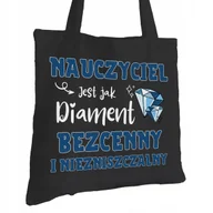 Torby i wózki na zakupy - Torba Bawełniana dla Nauczyciela Czarna Prezent ekologiczna Trwały Nadruk - miniaturka - grafika 1
