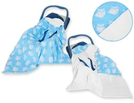 Otulacze - Duży otulacz dwustronny kocyk do fotelika nosidełka dla niemowląt - Sowy niebieskie - miniaturka - grafika 1