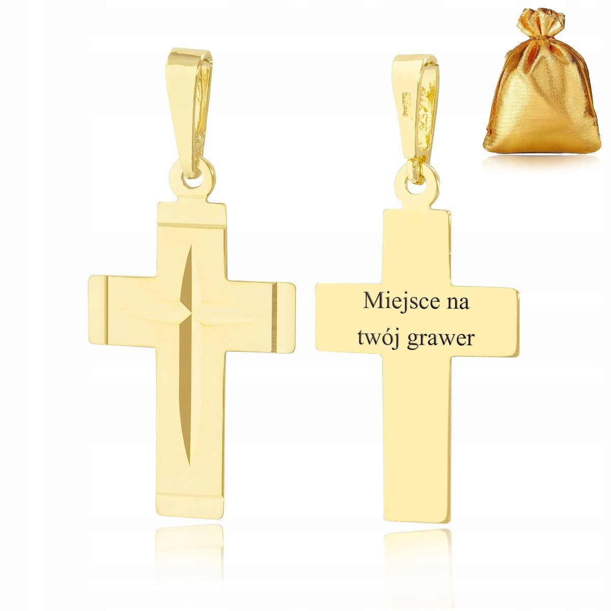 ZŁOTA ZAWIESZA NA ŁAŃCUSZEK 585 925 WISIOREK DAMSKI KRZYŻ KRZYŻYK + GRAWER