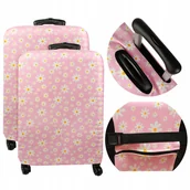 Akcesoria podróżnicze - 2x Elastyczny Pokrowiec różowy na walizkę Sillar z motywem kwiatu rozmiar L - miniaturka - grafika 1