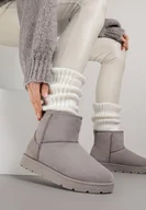 Śniegowce damskie - Szare Wsuwane Śniegowce do Kostki z Imitacji Zamszu Atuvitta - miniaturka - grafika 1